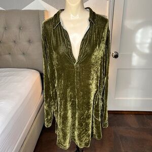CP Shades Teton V-Neck Tunic Top, Velvet Silk Blend, Olive Green